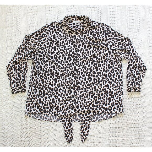 Susan Graver Jaguar Animal Print Blouse Size 22W Top Tie gem Button front casual - Picture 4 of 5